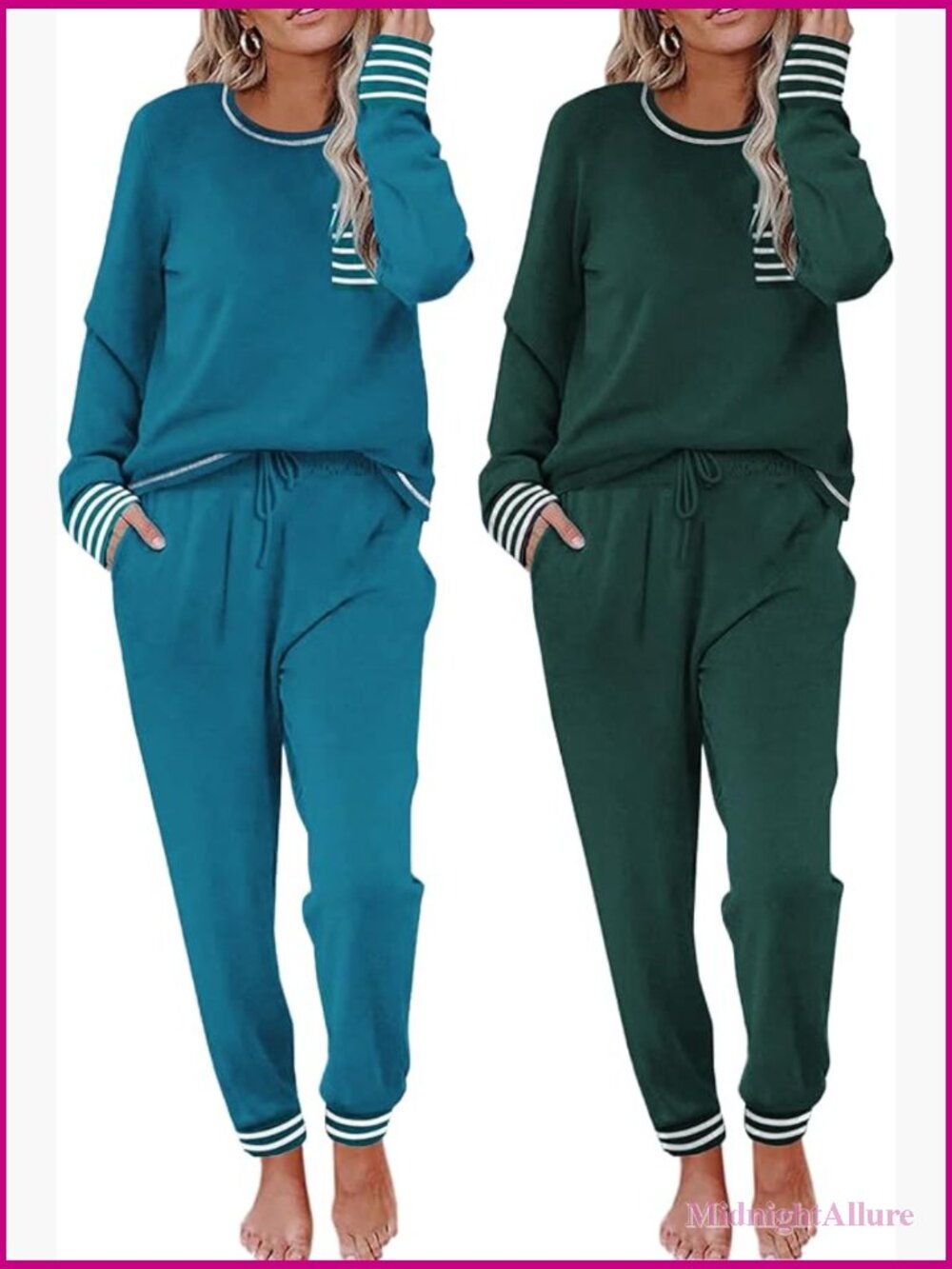 2 Pack Womens Pajama Sets Long Sleeve Lounge Sets Soft Pj Sleepwear Loungewear